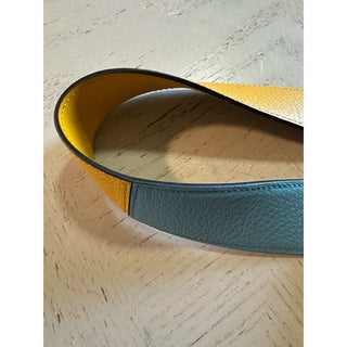 New $920 Gucci Mens Leather Memorable Buckle Belt Blue/Brown 100/40 709954