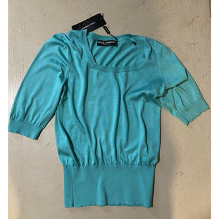 New $775 Dolce&Gabbana Squareneck Knit Top Blouse Turquoise 44/10