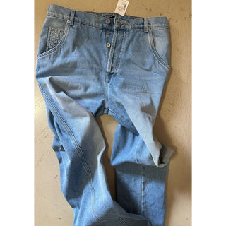 NWT $1350 Balmain Men Monogram Straight-Leg Jeans Pants Blue 32 US
