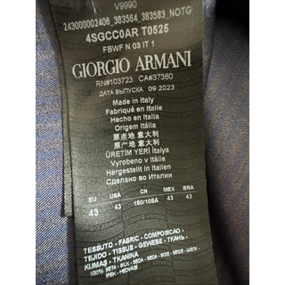 New $1495 Giorgio Armani Men Silk Navy Blue Shirt with Light Blue Strip 43/17
