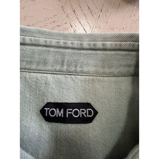 New $940 TOM FORD Men Western Denim Shirt Green /Blue Size 41/16 Italy