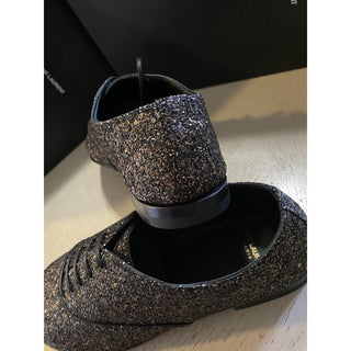 NIB $1095 Saint Laurent Men Glitter Midnight Leather Shoes Black/Gold 10.5 US/