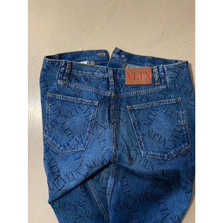 NWT $995 Valentino Men Straight-Flat Logo Cuffed Jeans Pant Blue 34 US ( 50 Eu )