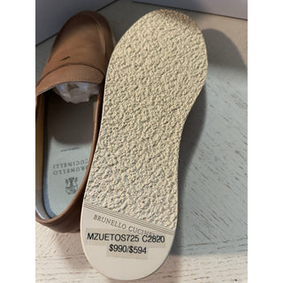 NIB $990 Brunello Cucinelli Men’s Leather Loafers Shoes Tan Brown 11 US/44 Eu