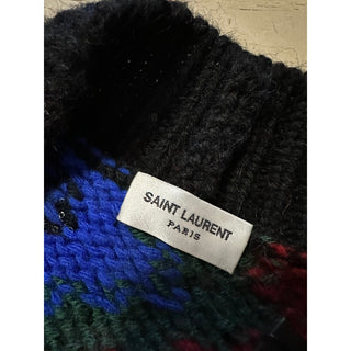 Saint Laurent Men cardigan in zig zag jacquard Black/Red/Multi S New $1550