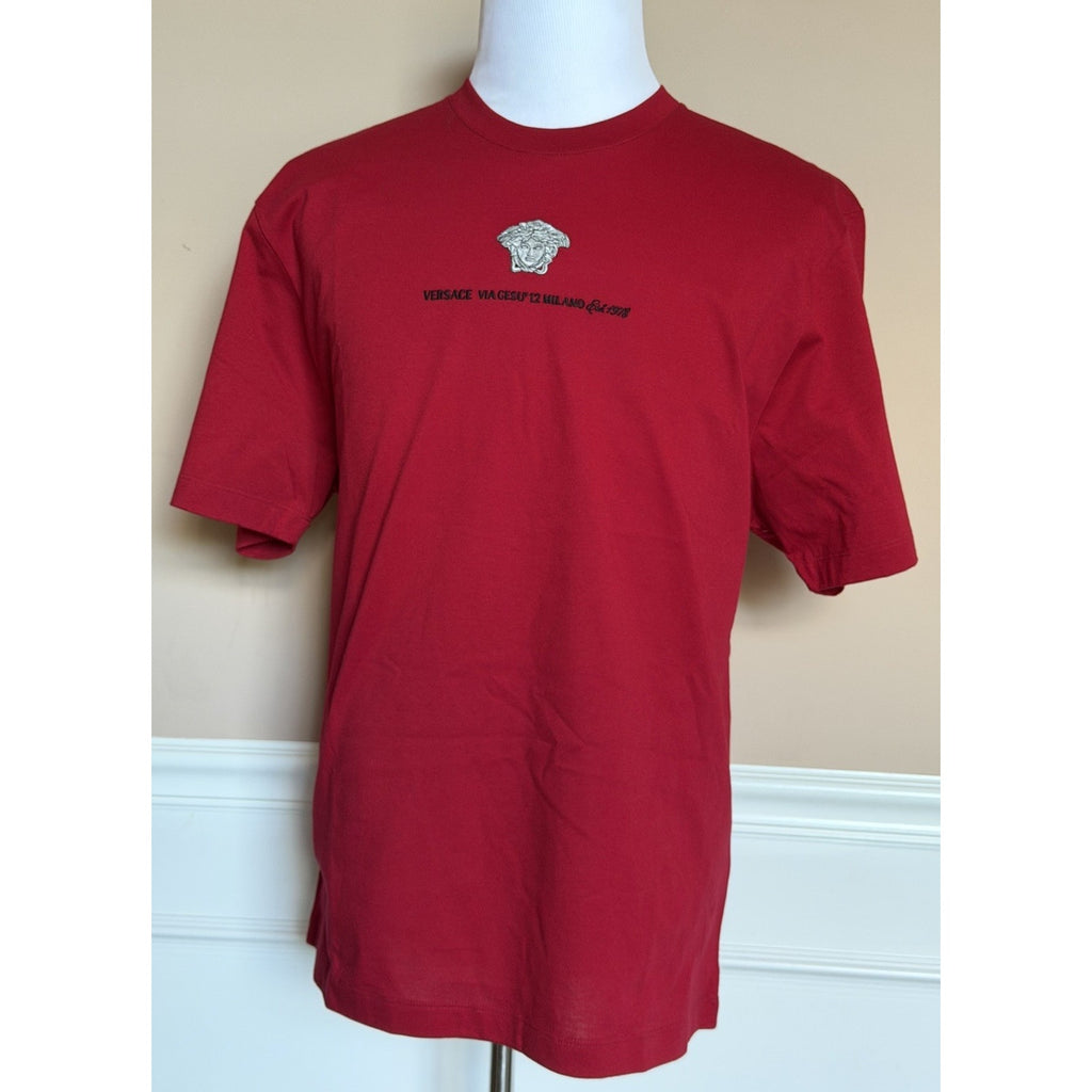 Versace Medusa Embroidered Logo Red Cotton Jersey T-Shirt 3XL 1013302 Italy NWT