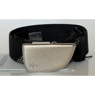 Burberry Silver Metal Buckle Shield Webbing Black Belt 100/40 8087708 NWT $490
