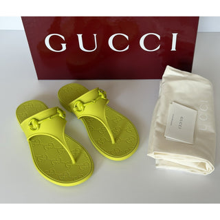 Gucci Horsebit Rubber Thong Green Sandals 7 US (37 Euro) 780306 NIB