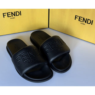 Fendi Men's Roma Leather Slide Sandals Black 8 US/7 UK IT 7X1649 NIB $750