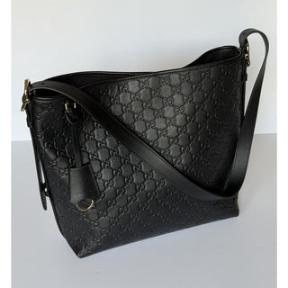 Gucci GG Emblem Leather Medium Black Tote Shoulder Bag 847452 Italy NWOT