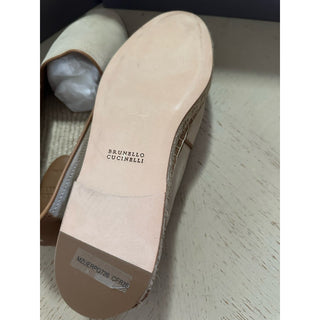 NIB $1050 Brunello Cucinelli Men Suede Espadrille Loafers Shoes Ivory 44 US/11 E