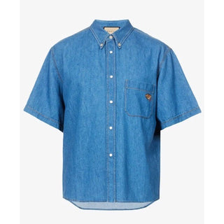 Gucci Men Eco WSH Org Denim Button Down Shirt Blue 48 Eu/M New $1650