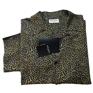 NWT $890 Saint Laurent Men Hawaii SL Print black leopard pattern Shirt Size M