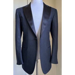 New $10995 Kiton Cashmere & Linen Diner Jacket Blazer Navy/Black 40R US/50R Eu