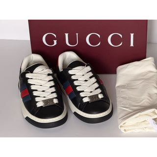 Gucci Ace Web Stripe Leather Sneakers Black Men’s 7.5 US (7 Gucci) 791394 NWT
