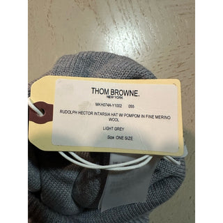 Thom Browne Pom-Pom Merino Wool Beanie Hat LIGHT GREY One Size Italy