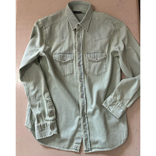 New $940 TOM FORD Men Western Denim Shirt Green /Blue Size 41/16 Italy