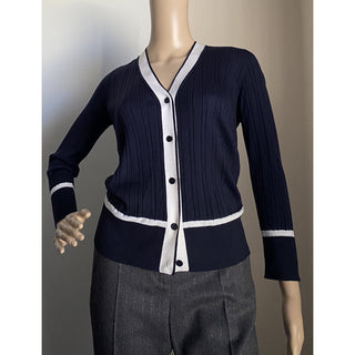 New $1650 Loro Piana Women Cashmere/Silk Knit Cardigan Sweater Navy/White US 4