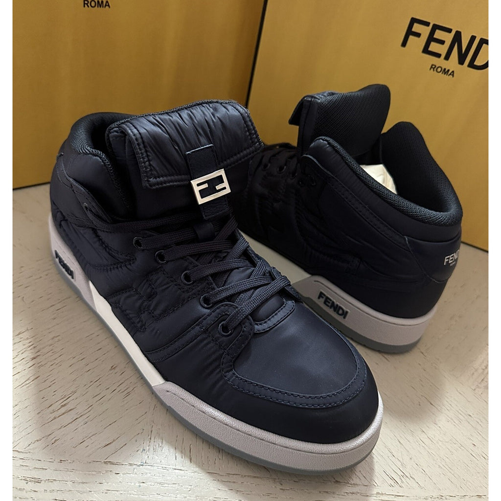NIB $1390 Fendi Men FF Logo Nylon/Leather Match Sneakers Blue/Gray 11 US/10 UK