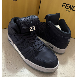 NIB $1390 Fendi Men FF Logo Nylon/Leather Match Sneakers Blue/Gray 11 US/10 UK