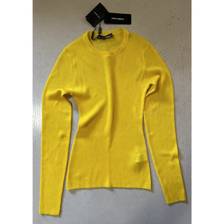 New $895 Dolce&Gabbana Capri Ribbed Long-Sleeve Top BRIGHT YELLOW 42/8