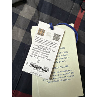 Burberry Elio Check Short Sleeve Shirt Navy/Grey IP Check Men L 8121727 NWT $640