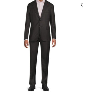 New $5750 ISAIA Men’s Striped Wool & Silk Suit Charcoal 44R US/54R Eu Italy