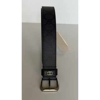 Gucci Interlocking GG Supreme Details Leather Belt Blue/Black 115/46 673921 NWT