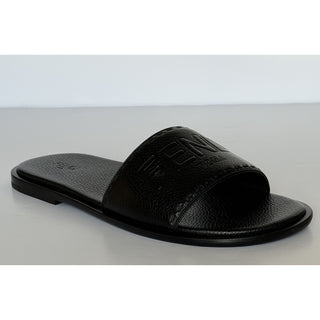 Fendi Roma Logo Leather Slide Sandals Black 11 US (10 Fendi) IT 7X1753 NIB $770