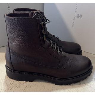 NIB $1795 Brunello Cucinelli Men Grained Leather Boots Shoes Brown 8 US/41 Eu