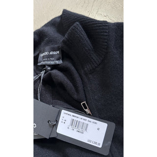 New $2095 Giorgio Armani Men Cashmere zip mock-neck sweater Black 48 Eu/S