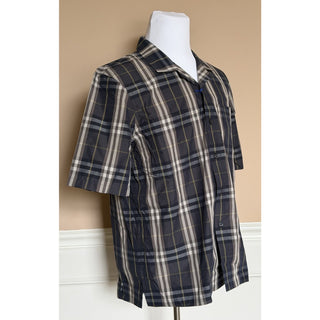 Burberry Elio Check Short Sleeve Shirt Indigo IP Check Men L 8121624 NWT $680