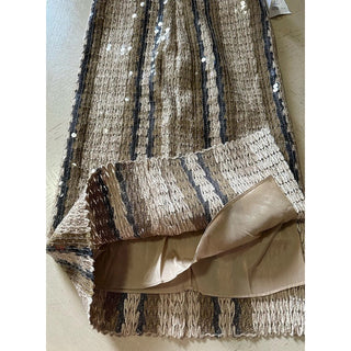 Brunello Cucinelli Striped Sequined Midi Skirt Beige/Multicolor 42/6 New $4195
