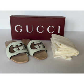 Gucci Interlocking G Green Leather Sandals 6 US (36 Euro) Italy 694451 NIB