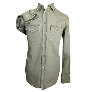 New $940 TOM FORD Men Western Denim Shirt Green /Blue Size 41/16 Italy