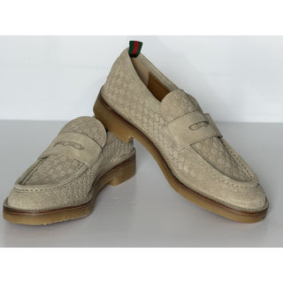 Gucci Mens GG Monogram Suede Loafers Shoes Oatmeal 9.5 US (9 Gucci) 831289 NIB