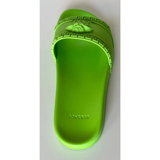 NIB Versace Medusa Head Slides Sandals Neon Green 9 US (42 Euro) DSU5883 Italy