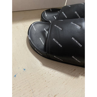 NIB $595 Balenciaga Men Multilogo Slide Sandal Shoes Black 13 US/46 Eu Italy