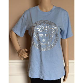 Versace Women's Silver Medusa Light Blue Jersey T-Shirt 4 (38 Euro) 1016967 NWT