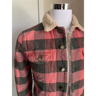 New $3190 Saint Laurent Men Fitted Checked Denim Jacket Shearing Red/Black XS