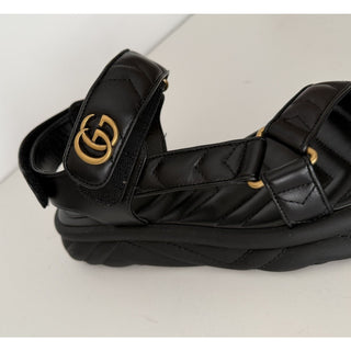 Gucci GG Quilted Open Toe Women’s Black Leather Sandals 10 US (40 Eu) 776936 NIB