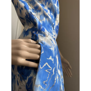 New $2790 Carolina Herrera Dress Blue/Silver 14 US