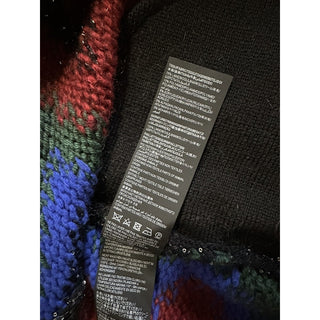 Saint Laurent Men cardigan in zig zag jacquard Black/Red/Multi S New $1550