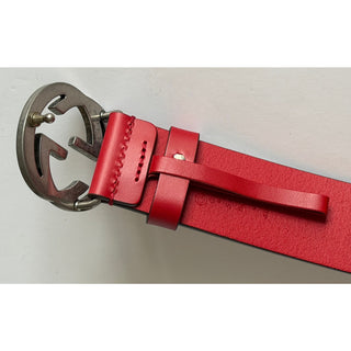 Gucci Interlocking G Buckle Leather Belt Red 95/38 Italy 546389 NWT