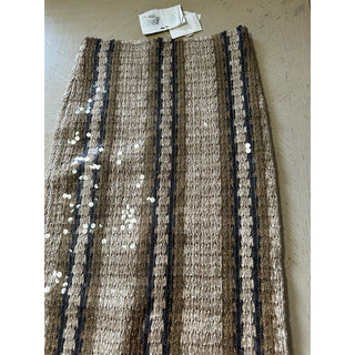 Brunello Cucinelli Striped Sequined Midi Skirt Beige/Multicolor 42/6 New $4195