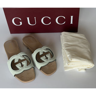 Gucci Interlocking G Green Leather Sandals 6 US (36 Euro) Italy 694451 NIB