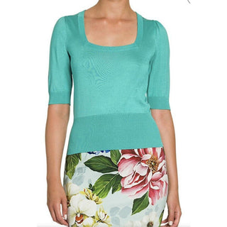 New $775 Dolce&Gabbana Squareneck Knit Top Blouse Turquoise 44/10