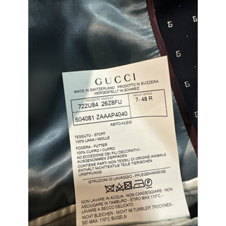 NWT $4800 Gucci Men G Logo London Wool Suit Navy 38 US/48 Eu Switzerland