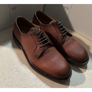 NIB $1250 Brunello Cucinelli Men Grained Leather Shoes LT Burgundy 9 US/42 Eu