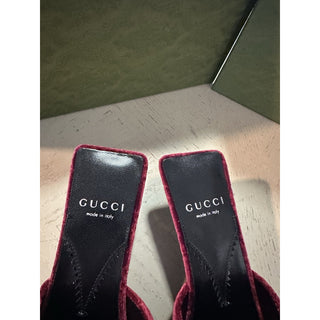 Gucci Women’s Velvet GG Print Sandal Shoes Burgundy 6 US/36 Eu New $900 764182